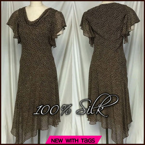 NEW Retro 1920s Silk Chiffon Dot Print Dress